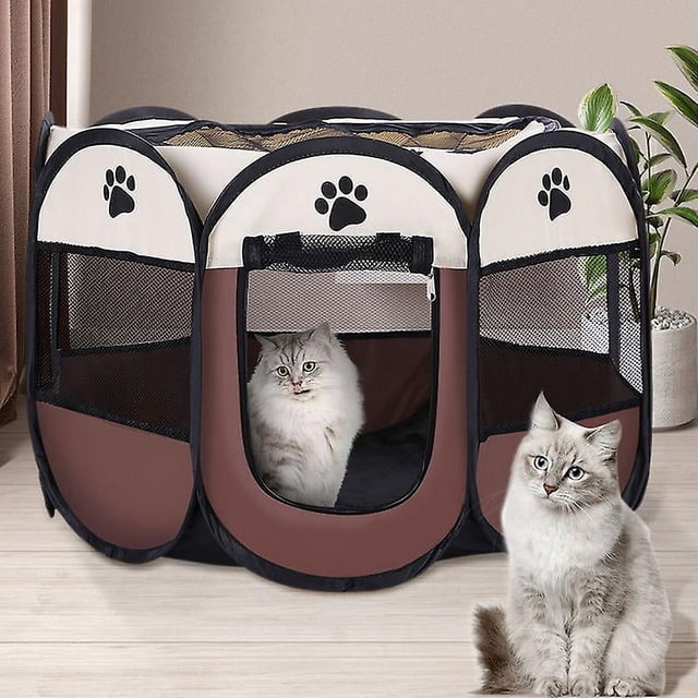 Yjmei Casa portátil para perros grandes y pequeños, jaula para perros al aire libre, casas para juegos de interior plegables, cama para cachorros y gatos, tienda de campaña marrón, 73 cm x 43 cm