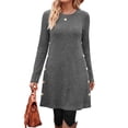 thumbnail image 3 of Fantaslook Long Sleeve Womens Dresses Crew Neck Buttons Tunic Sweater Dress with Pockets, 3 of 11