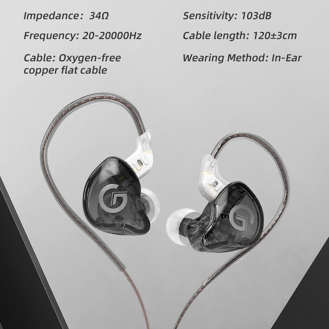 GK G1 Audífonos con cable Audífonos dinámicos HIFI con cancelación de ruido (negro sin micrófono)