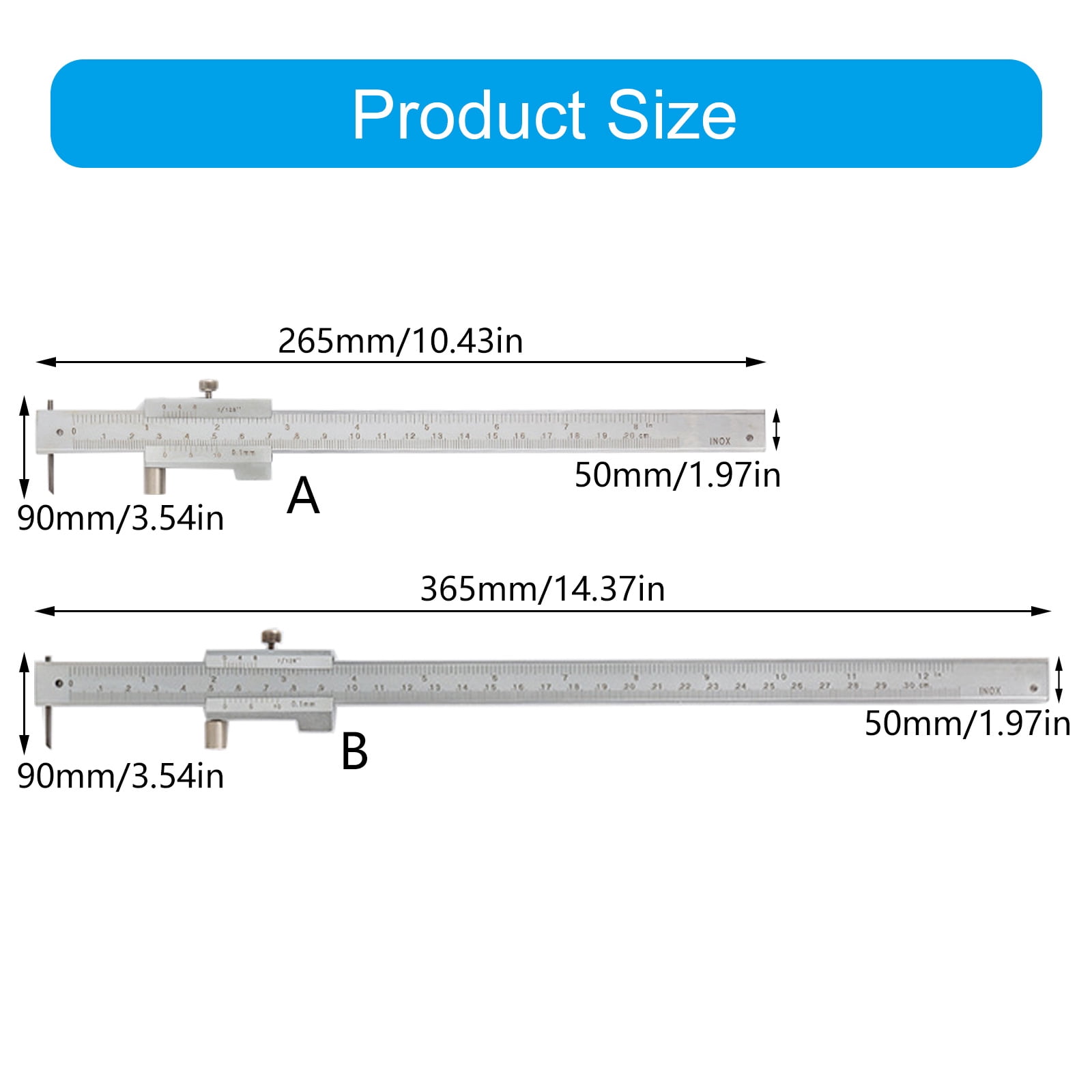 Portable High Accuracy Caliper Stainless Steel 200/300mm Scale for Technical Drawing Use