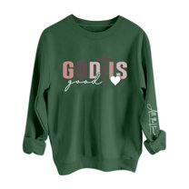 Women's Sweatshirts Pullover Shirts Fashion Floral Printed Loose Long Sleeve Round Neck Hoodless Pullover Stylish and Comfortable Hoodies Fall Trendy Outfits 2025 Winter Sweater Dark Green-S