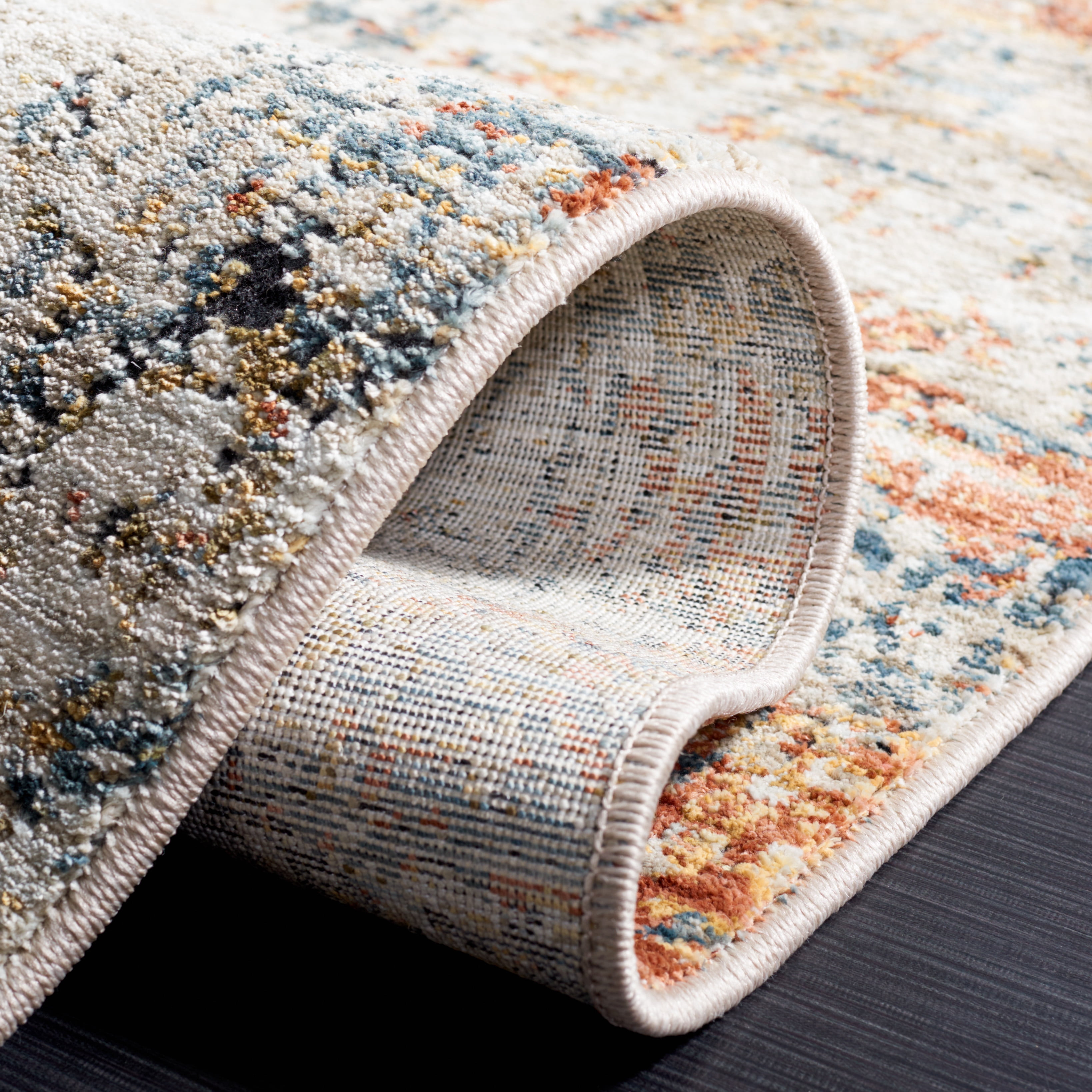 SAFAVIEH Silverado Mihail Abstract Polyester Area Rug, Rust/Blue, 6'4" x 6'4" Round