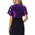 thumbnail image 3 of INSPIRE CHIC Sequin Shrug Bolero for Women's Flared Sleeve Crop Sparkly Glitter Jackets XL Purple, 3 of 6