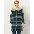 thumbnail image 2 of Abrigo de invierno de un solo pecho para mujer Allegra K Gabardina larga a cuadros con capucha Verde L, 2 of 7