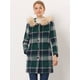 thumbnail image 2 of Abrigo de invierno de un solo pecho para mujer Allegra K Gabardina larga a cuadros con capucha Verde L, 2 of 7