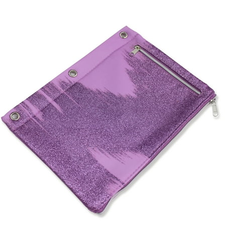 U Style Glitter Splash 3 Ring Binder Pencil Pouch, Violet with Glitter