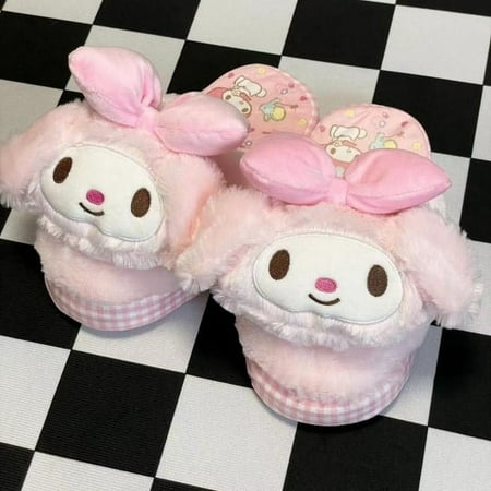 

Sanrio Plush Slippers Kuromi Winter Shoes Cinnamoroll Y2K Hello Kitty My Melody Indoor Warm Home Cotton Flat Slipper Women Girl