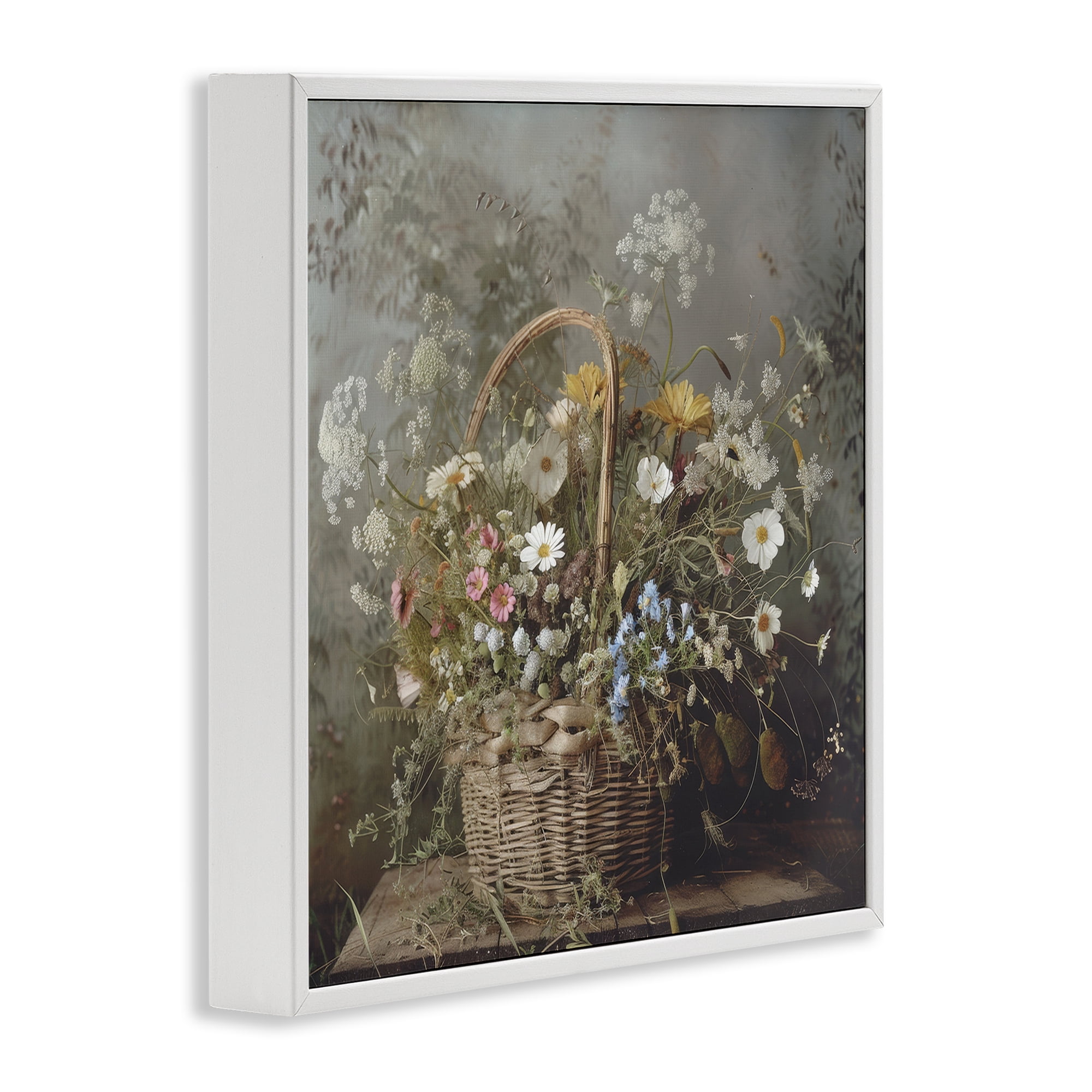 Stupell Industries Rustic Basket with Flowers White Framed Giclee Art, design by Lazar Studio