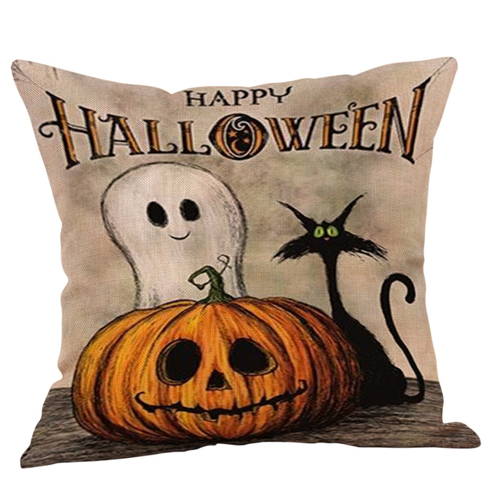 Halloween Happy Pillow Cases Fall Sofa Pumpkin Throw Cushion Cover Home Decor CA 