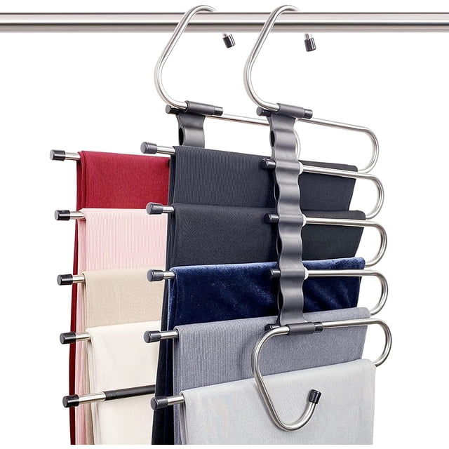 Perchas para pantalones que ahorran espacio, 2 unidades, para armarios de varias capas, usos multifuncionales, organizador de perchas para pantalones, bufandas y pantalones (paquete de 2)