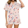 thumbnail image 2 of Mqqzkk Women's Pajamas Sets Short Sleeve Flower Printed Loungewear Sets Short Sleepwear Casual Two Piece Pjs With Chest Pockets L, 2 of 6