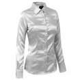 thumbnail image 2 of J. METHOD Women's Satin Button Down Shirt Long Cuff Sleeve Collar Silky Office Work Formal Casual Blouse Top NEWT74 White 1X, 2 of 7