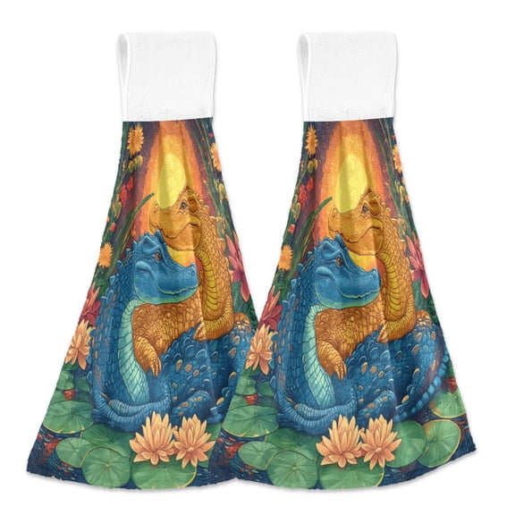 BZSMCE Hanging Hand Towels Fashion Harmony Of Colors Pattern 2-Pack - Velcro Style Bathroom Kitchen Towels
