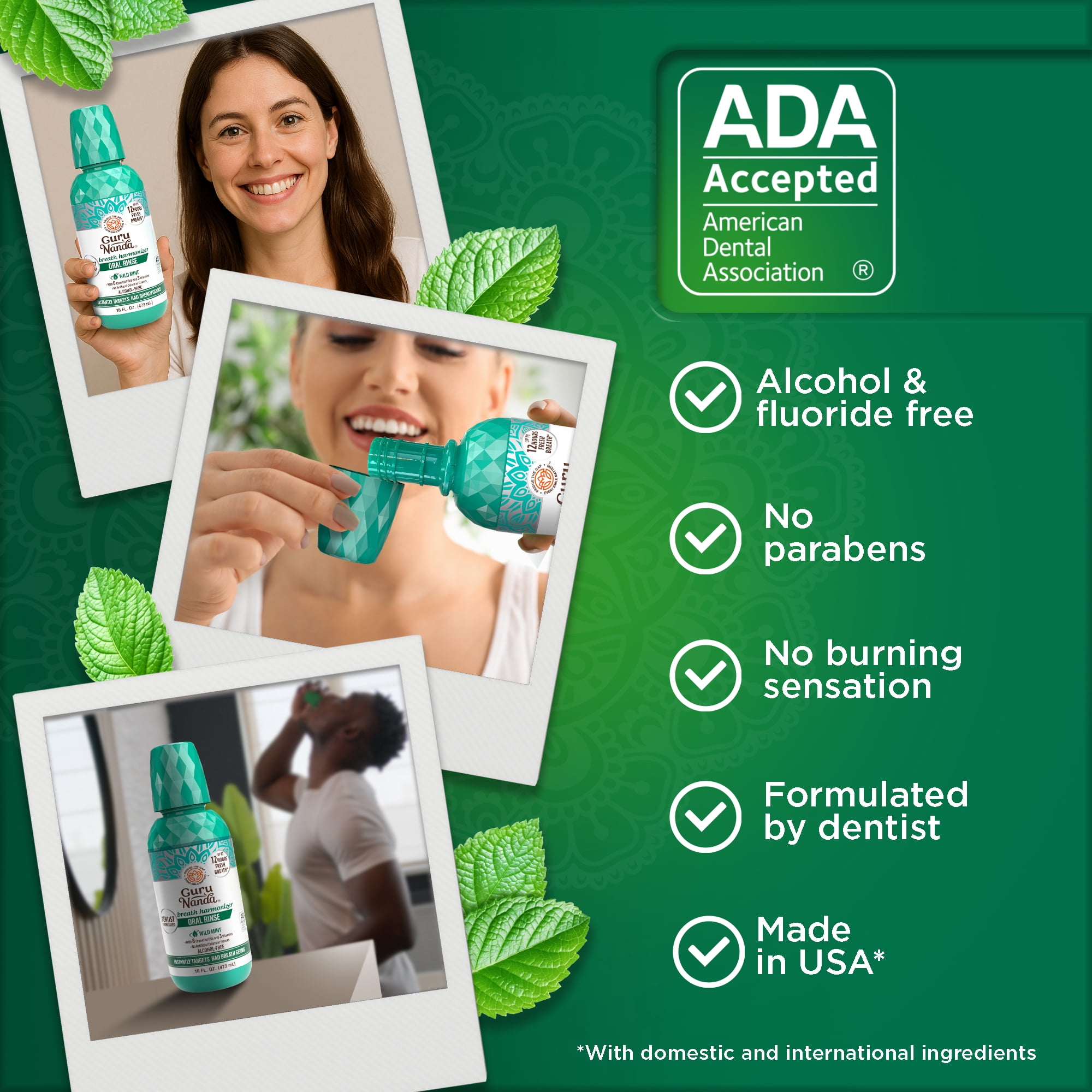 GuruNanda Fresh Breath Oral Rinse - Alcohol Free Mouthwash - 16 fl oz
