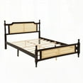thumbnail image 6 of Queen Pine Wooden Bed Featuring Rattan Headboard & Footboard, Central Enhanced Platform, Espresso, 6 of 26