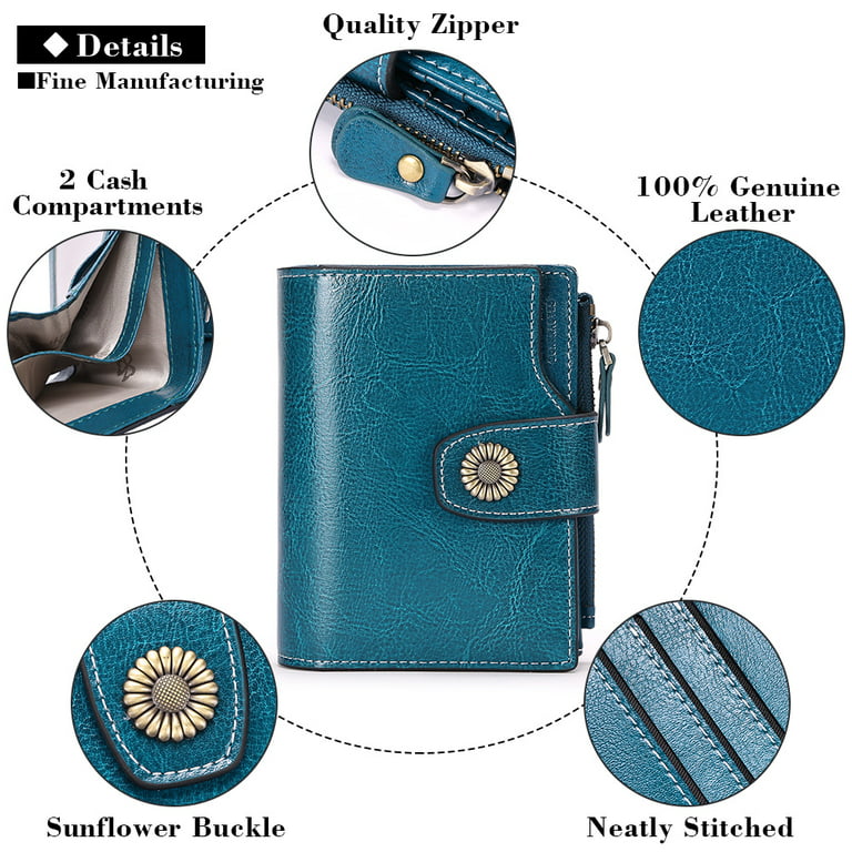 Falan Mule Small Wallet for Women Genuine Leather Bifold Purse RFID Blocking Card Holder, Women's, Size: One size, Blue
