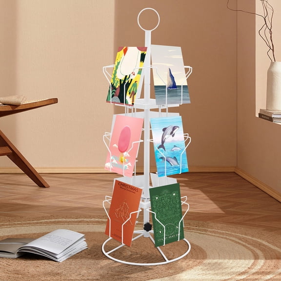TFCFL 3 Tier Greeting Card Rack Spins 12 Pocket White Retail Display Stand Rotating Holder