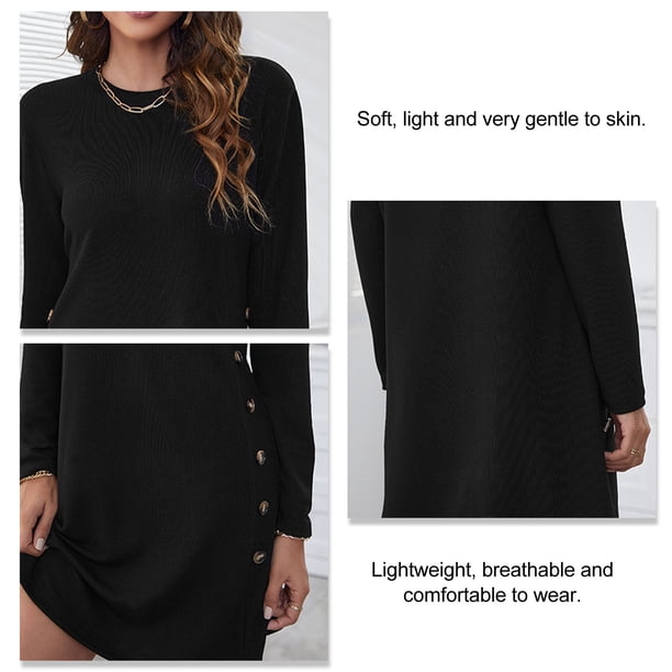 Vestido midi de manga larga con cuello redondo para mujer vestido recto informal suelto de Color puro vestido recto de una pieza para la escuela oficina trabajo compras ANGGREK Otros