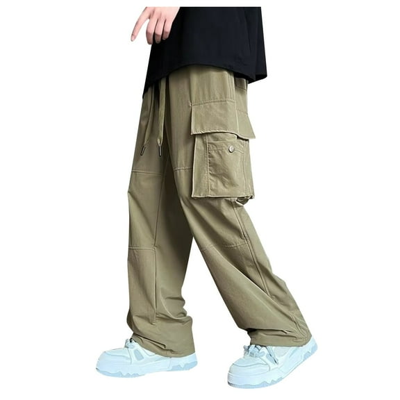 adviicd Men's Pants Men's Drawstring Waist Pocket Side Loose Cargo Pants Baggy Joggers (Khaki,XXXXXL)