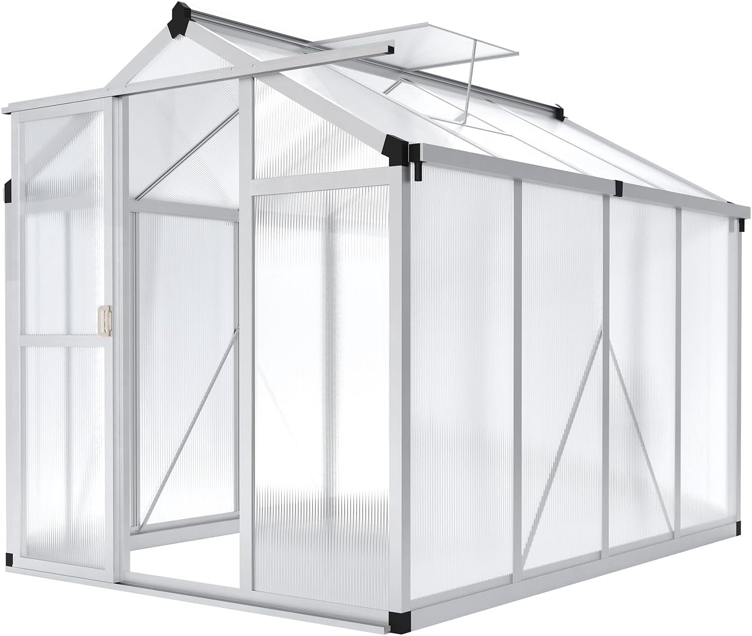 Homhougo 6x8 FT Greenhouse, Large Aluminum Greenhouses for Outdoors, Heavy Duty Polycarbonate Greenhouse with Roof Vent, Walk-in Green Houses for Winter Garden, Backyard, Patio, Lawn, Easy Assembly