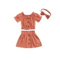 thumbnail image 1 of Chollius 3pcs Baby Girls Summer Set Solid Color Boat-neck Button Short Sleeve Tops Elastic High Waist Skirt Bow Headband, 1 of 8