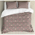 thumbnail image 1 of Flamingo Duvet Cover Set Queen Size, Standing Walking Exotic Pink Flamingo on Dashed Lines Checkered Design, Decorative 3 Piece Bedding Set with 2 Pillow Shams, Warm Taupe Peach Pink, by Ambesonne, 1 of 3