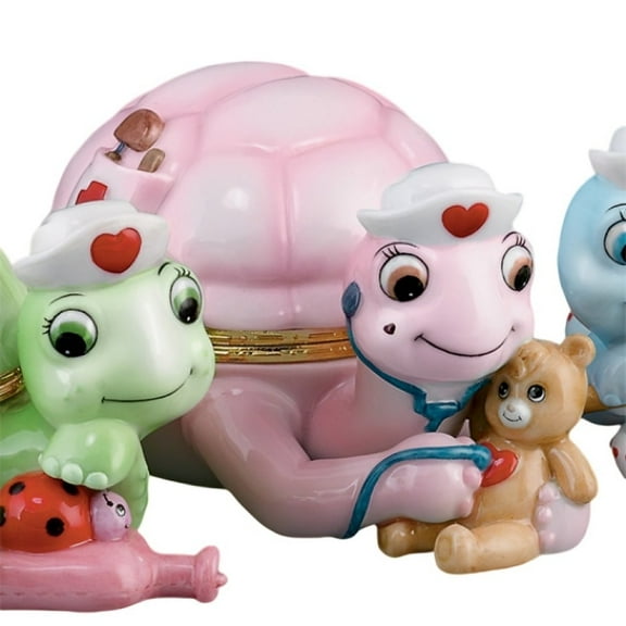 The Bradford Exchange "Loving" from Tender Loving Care Music Box Collection Issue #2 Limoges-style Music Box Sweet Turtle Nursing a Teddybear Plays "You Are My Sunshine" 5-inches
