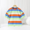 thumbnail image 2 of Jalioing Cotton T Shirt for Kids Oversized Striped Short Sleeve Crew Neck Tees Tops Girls Boys Summer Shirts, 2 of 4