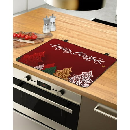 

Christmas Tree Stove Top Covers for Electric Stove Heat Insulation Fireproof Glass Cooktop Cover Counter Top Glass Stove Cover 24 x21 Red Green Yellow White Xmas Tree Merry Christmas