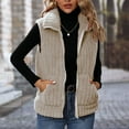 thumbnail image 2 of Virmaxy Womens Winter Sherpa Fleece Vest Solid Color Faux Shearling Pit-stripe Coat with Pocket Sleeveless Full Zip up Lapel Plush Jacket Warm Winter Coat Outerwear Khaki XS, 2 of 4