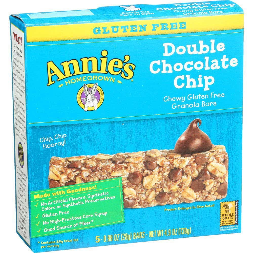 Annies Homegrown Double Chocolate Chip Chewy Granola Bar, 4.9 Ounce -- 12 per case.