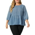 thumbnail image 5 of Agnes Orinda Women's Plus Size 3/4 Puff Sleeve Top Cinched Waist Ruffle Peplum Blouse 2X Blue, 5 of 7