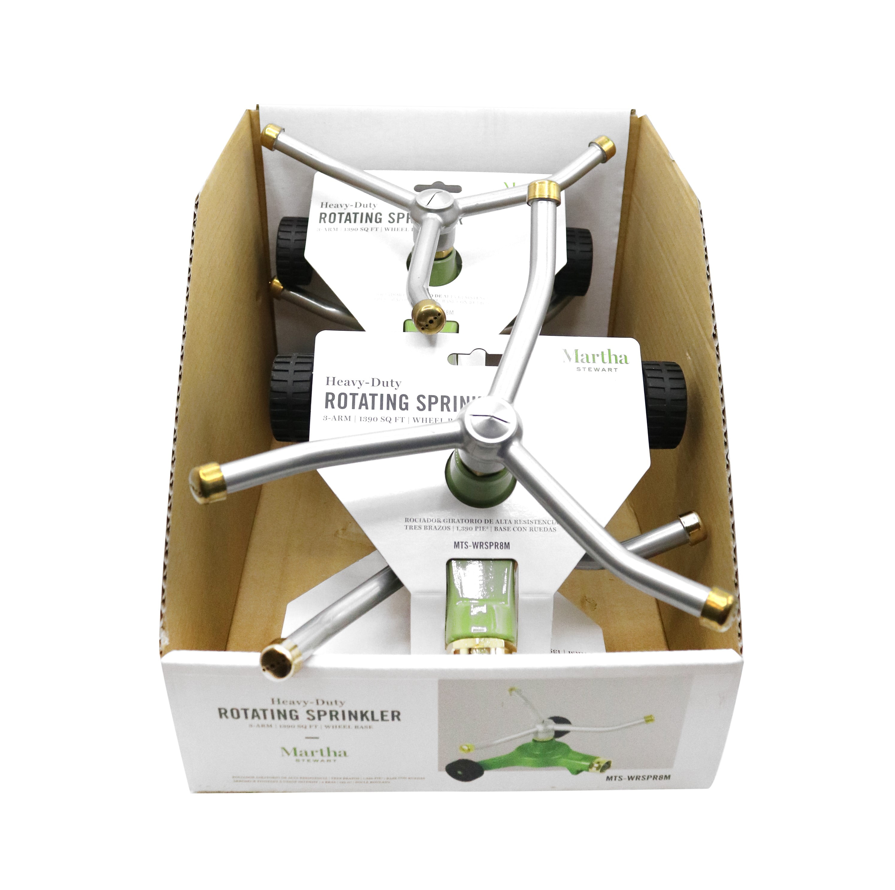 Martha Stewart MTS-WRSPR8M Heavy-Duty Metal 3-Arm Rotating Sprinkler - 1390 sq ft Max Coverage