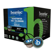 beaniac Organic Kickstarter 100% Colombian, Medium Roast, Single Serve Coffee K Cup Pods, Rainforest Alliance Certified, 30 Compostable, Plant-Based Coffee Pods, Keurig Brewer Compatible