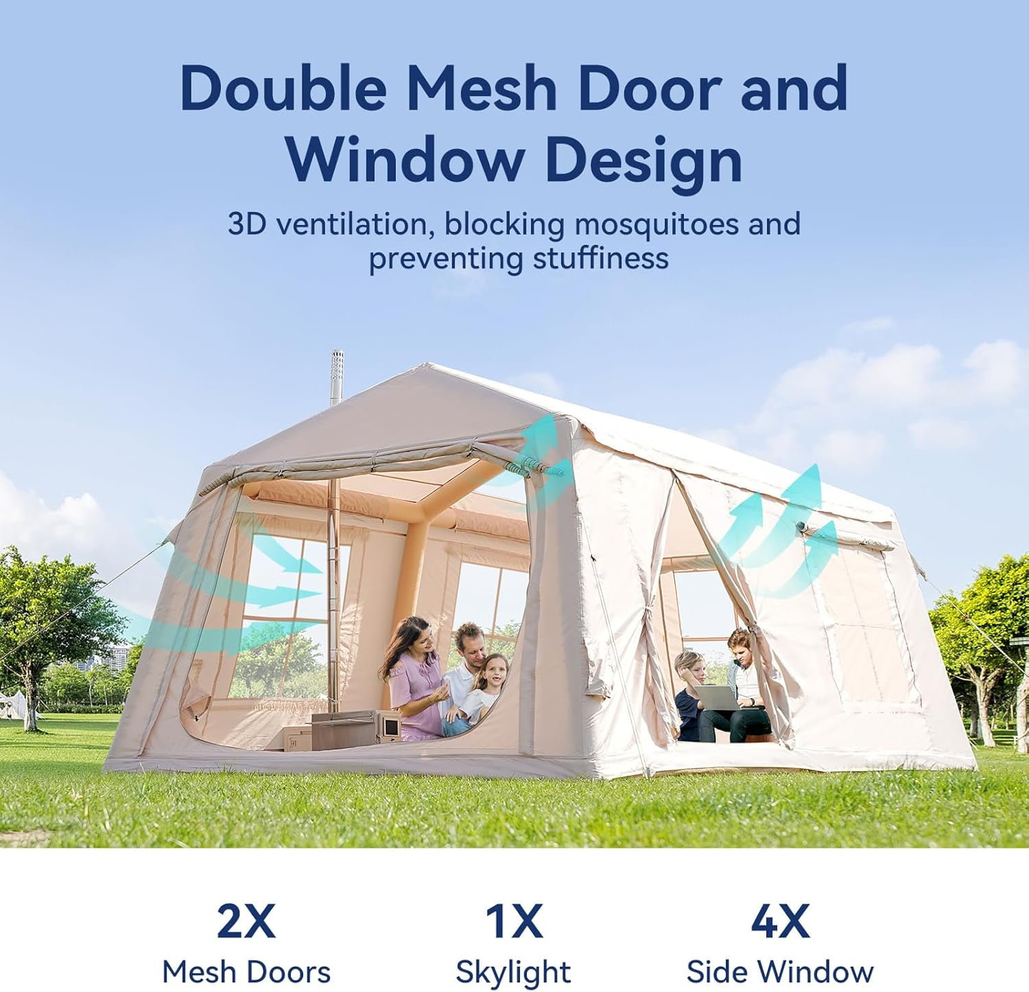 Slsy Inflatable Tents for Camping, Blow Up Tent with Hand Pump, Easy Setup Inflatable Hot Tent with Stove Jack, Waterproof Oxford Air Glamping Tents for Camping Adult 8-10 Person