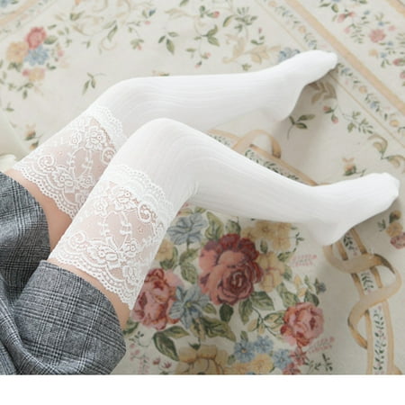 

Cuoff Women Lace Trim Thigh High Over The Knee Socks Long Cotton Warm Stockings