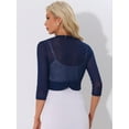 thumbnail image 3 of DARING DIVA Open Front Bolero 3/4 Sleeve Chiffon Shrugs Mesh Cardigan S Dark Blue, 3 of 6
