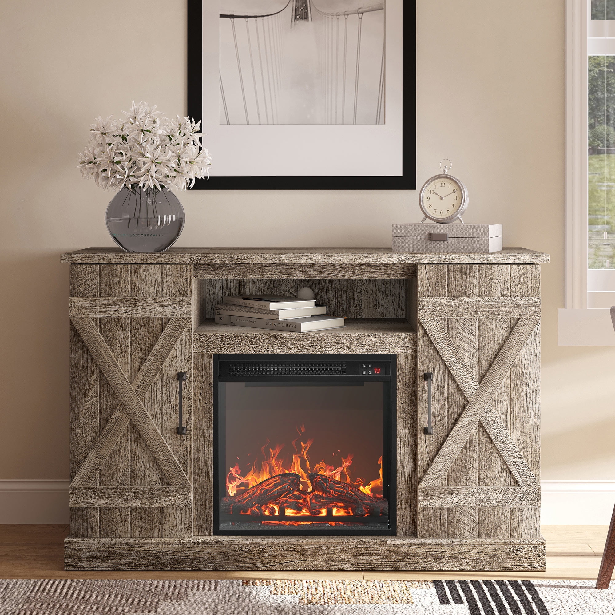 BELLEZE 47 Rustic TV Stand Entertainment Center For TVs up to 50 with 18  Fireplace - Veropeso (Gray Wash) - Walmart.com