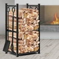 thumbnail image 5 of Amagabeli 28.3In Large Firewood Rack Fireplace Tool Rack Outdoor Indoor Log Rack with 4 Tools Wood Holder Bin Firewood Holders Lumber Storage Stacking Wrought Iron Fireplace Logs Holder Stove Black, 5 of 10
