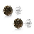 thumbnail image 3 of Gem Stone King 18K White Gold Brown Smoky Quartz 3-Prong Stud Earrings for Women Men (1.00 Cttw, Gemstone Birthstone, Round 5MM), 3 of 5