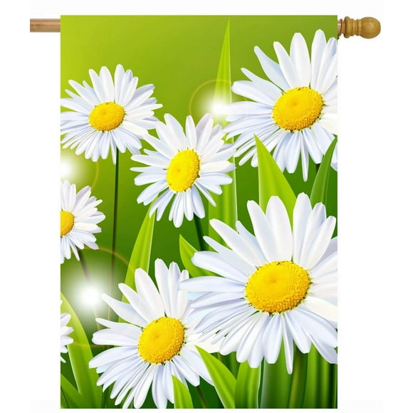 Pickako Drapeau de Maison à Fleurs Saisonnières Printemps Été Marguerites 28 x 40 Pouces, Grand Drapeau de Jardin Double Face Bannières de Bienvenue pour Décoration Extérieure de Pelouse Patio