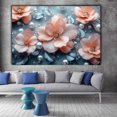 thumbnail image 2 of Mudket Peach Flower with Silver Leaves & Pearl Canvas Wall Art, Floral Wall Decor, Framed Ready to Hang Botanical Artwork for Bedroom Living Room Office - 12"L x 8"W, 2 of 10