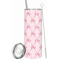 Pink Bow Tumbler with Lid Straw 20 Oz Cute Bow Knot Travel Coffee Pink Tumbler Cup Boxed for Wedding Birthday Party Favor Supplies