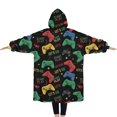 thumbnail image 2 of Oversized Wearable Blanket Hoodie,Colorful Controllers Games Icons Black Pattern Sherpa Blanket Hoodie with Super Pockets,Super Warm Fuzzy Pullover for Women & Men, 2 of 6