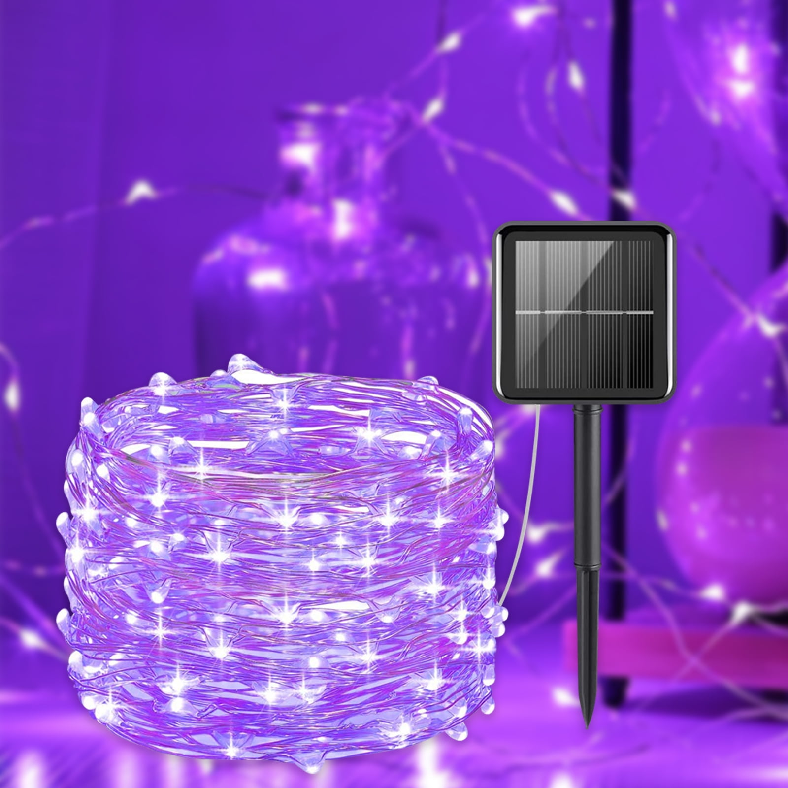 Purple Solar Christmas Lights, 33FT 100LED Solar String Lights, Waterproof Copper Wire LED Fairy