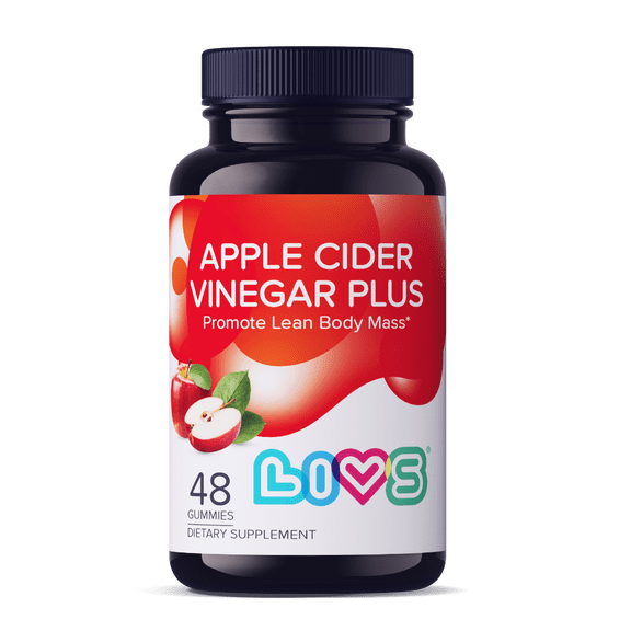 LIVS Apple Cider Vinegar Gummies with Organic Ginger, Turmeric, Probiotics, 48 Count
