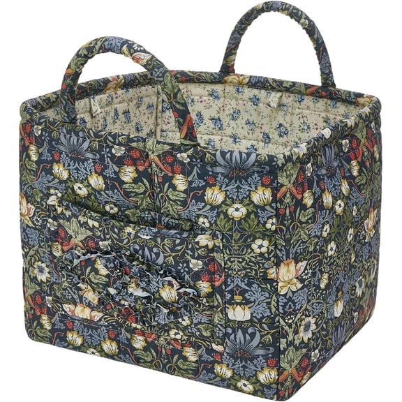 Boho-Chic Quilted Floral Storage Basket, Quilted Fabric Storage Baskets With Handles For Home Decor, Picnic, Travel