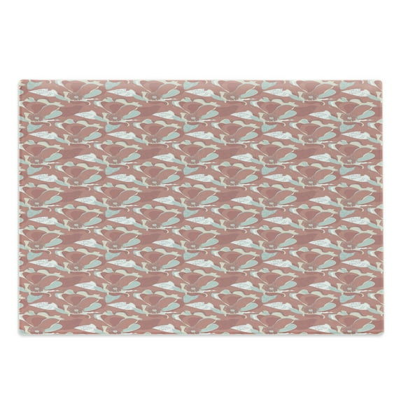 Blue and Coral Cutting Board, Hand Drawn Floral Pattern Poppy Design Countryside Foliage, Decorative Tempered Glass Cutting and Serving Board, in 3 Sizes, by Ambesonne