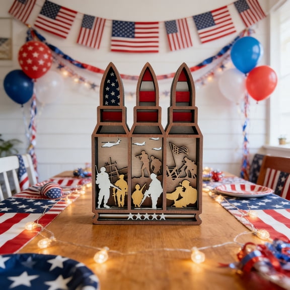 Votnto Wooden Patriotic Jet Fighter Table Centerpiece, "Freedom Isn't Free" Military Decor for 4th of July, Memorial Day & Veterans Day Home Decor