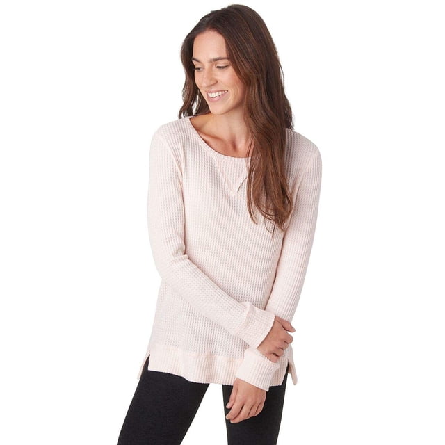 Camisa de manga larga con tejido tipo panal Fu Da para mujer, rosa claro, talla M
